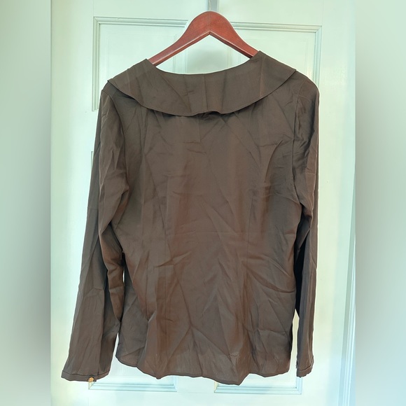 Talbots Brown Ruffle Front Blouse - Picture 2 of 3